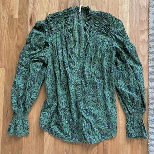 Free People Green Floral Blouse